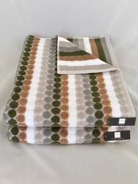 NWT Soho Living 2Pc Cotton Retro Earth Tone Polka Dot Striped Fall Bath Towels